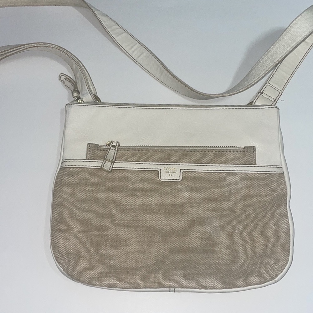 Fossil leather and canvas crossbody